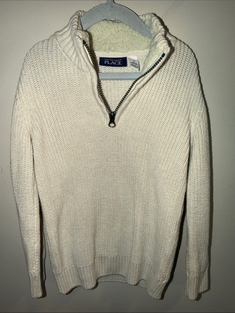 The Children's Place Cream Half-Zip Sherpa-Trim Sweater